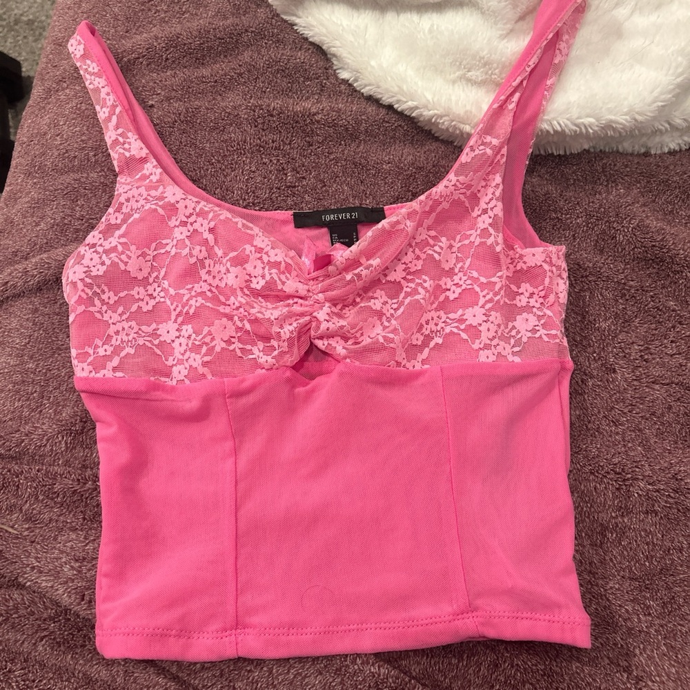 Forever 21 Bright Pink Lace Tank Top